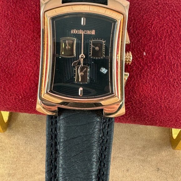 New Roberto Cavalli Chronograp Watch Rose Gold with 9.5in Black Embossed Strap - Picture 6 of 10